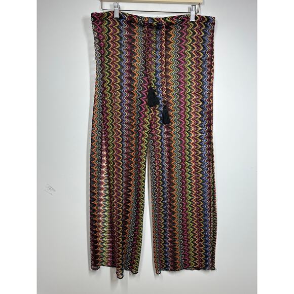 Becca Carnavale Swim Cover-Up Pants Side Slit Crochet Sheer Rainbow Size S ** - Picture 12 of 12